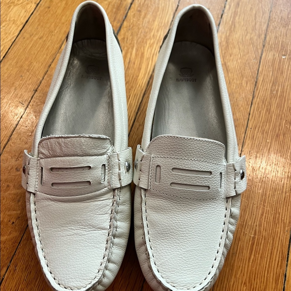 Navyboot white leather driving shoes